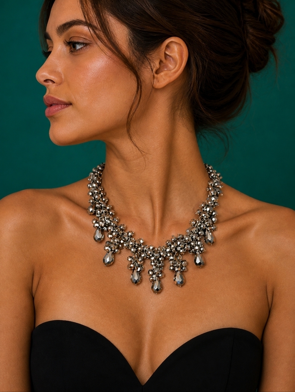 VTG Silver Mirror Crystal Cluster Bead Chainmaille Formal Castlecore Necklace